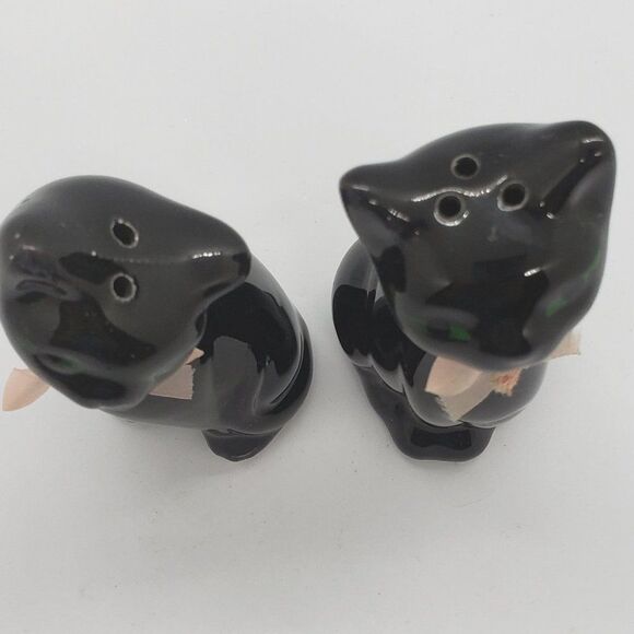𝅺Black Cats Green Eyes Pink Bows & Flowers Vintage Salt & Pepper Shaker Set - Picture 11 of 11